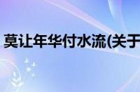 莫让年华付水流(关于莫让年华付水流的简介)