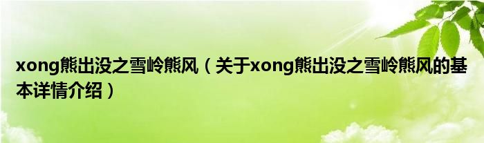 xong熊出没之雪岭熊风（关于xong熊出没之雪岭熊风的基本详情介绍）
