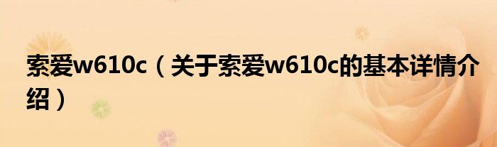 索爱w610c（关于索爱w610c的基本详情介绍）