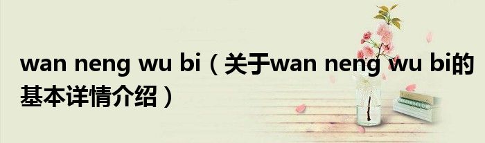 wan neng wu bi（关于wan neng wu bi的基本详情介绍）