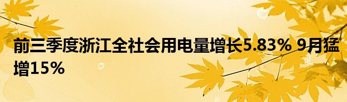前三季度浙江全社会用电量增长5.83% 9月猛增15%
