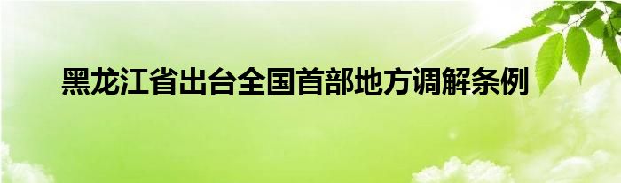黑龙江省出台全国首部地方调解条例