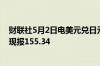 财联社5月2日电美元兑日元短线走低40点涨幅收窄至0.6%现报155.34