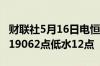 财联社5月16日电恒指期货夜盘收跌0.08%报19062点低水12点