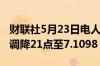 财联社5月23日电人民币兑美元中间价较上日调降21点至7.1098