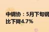 中钢协：5月下旬钢材社会库存1061万吨 环比下降4.7%