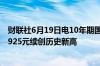 财联社6月19日电10年期国债期货主力合约涨0.05%报104.925元续创历史新高