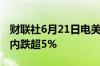 财联社6月21日电美国天然气期货延续跌势日内跌超5%