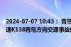 2024-07-07 10:43： 青岛高速出行服务平台提示：龙青高速K138青岛方向交通事故处理完毕。​​​