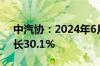 中汽协：2024年6月新能源汽车销量同比增长30.1%