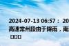 2024-07-13 06:57： 2024年7月13日6时54分，S68溧芜高速常州段由于降雨，南渡南枢纽至汤桥限速80公里/小时。 ​​​