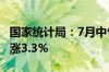 国家统计局：7月中旬生猪 外三元价格环比上涨3.3%