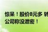 惊呆！股价8元多 转让价超13元 停牌前涨停 公司称没泄密！