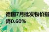 德国7月批发物价指数同比下降0.1% 前值下降0.60%