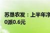 苏垦农发：上半年净利润同比增长4.84% 拟10派0.6元