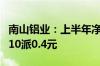 南山铝业：上半年净利润同比增长66.68% 拟10派0.4元