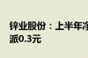 锌业股份：上半年净利润同比增5.79% 拟10派0.3元