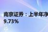 南京证券：上半年净利润5.46亿元 同比增长19.73%