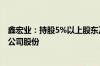 鑫宏业：持股5%以上股东及其一致行动人拟减持不超过3%公司股份